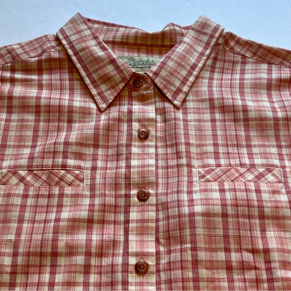 Cabela's Women's Button Up Short Sleeve Blouse Coral & Cream Plaid Size 2XL - Picture 5 of 10